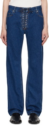 Ludovic de Saint Sernin Blue Straight Legs Lace Up Jeans
