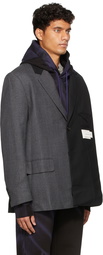 Feng Chen Wang Black & Grey Deconstructed Wool Blazer