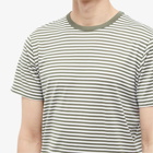 Sunspel Men's Classic Crew Neck T-Shirt in Hunter Green/White Stripe