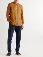 BOGLIOLI - Grandad-Collar Linen Shirt - Orange