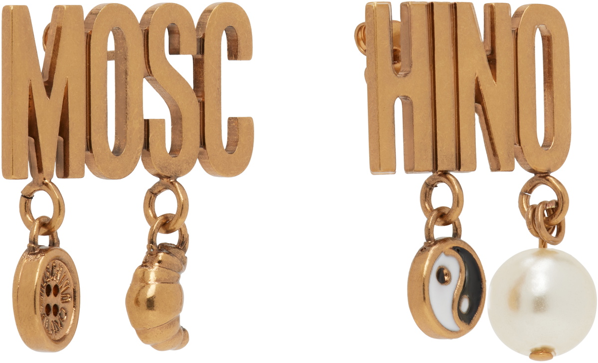 Moschino Gold Lettering Drop Earrings
