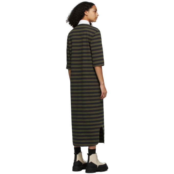 GANNI Khaki and Black Striped Polo Dress GANNI