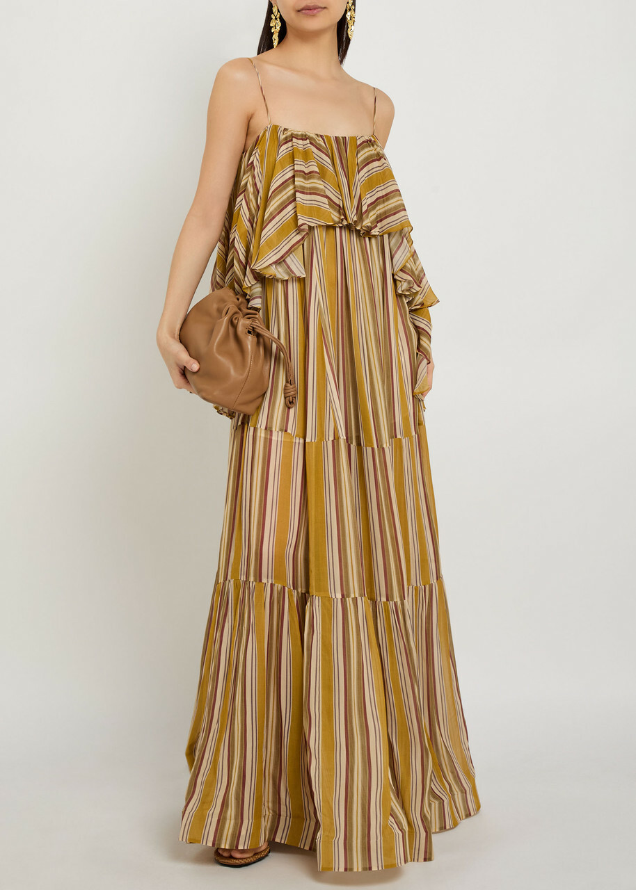 Zimmermann Rebellion Bohemian Striped Ruffled Chiffon Maxi Dress Multicoloured 1
