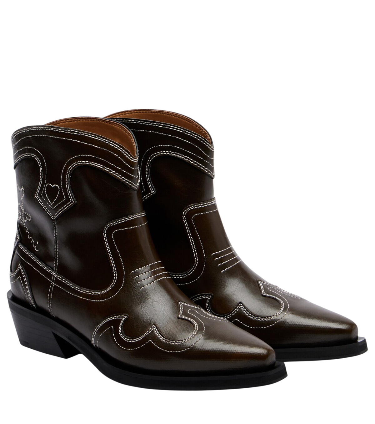 GANNI Burgundy Embroidered Western Boots GANNI