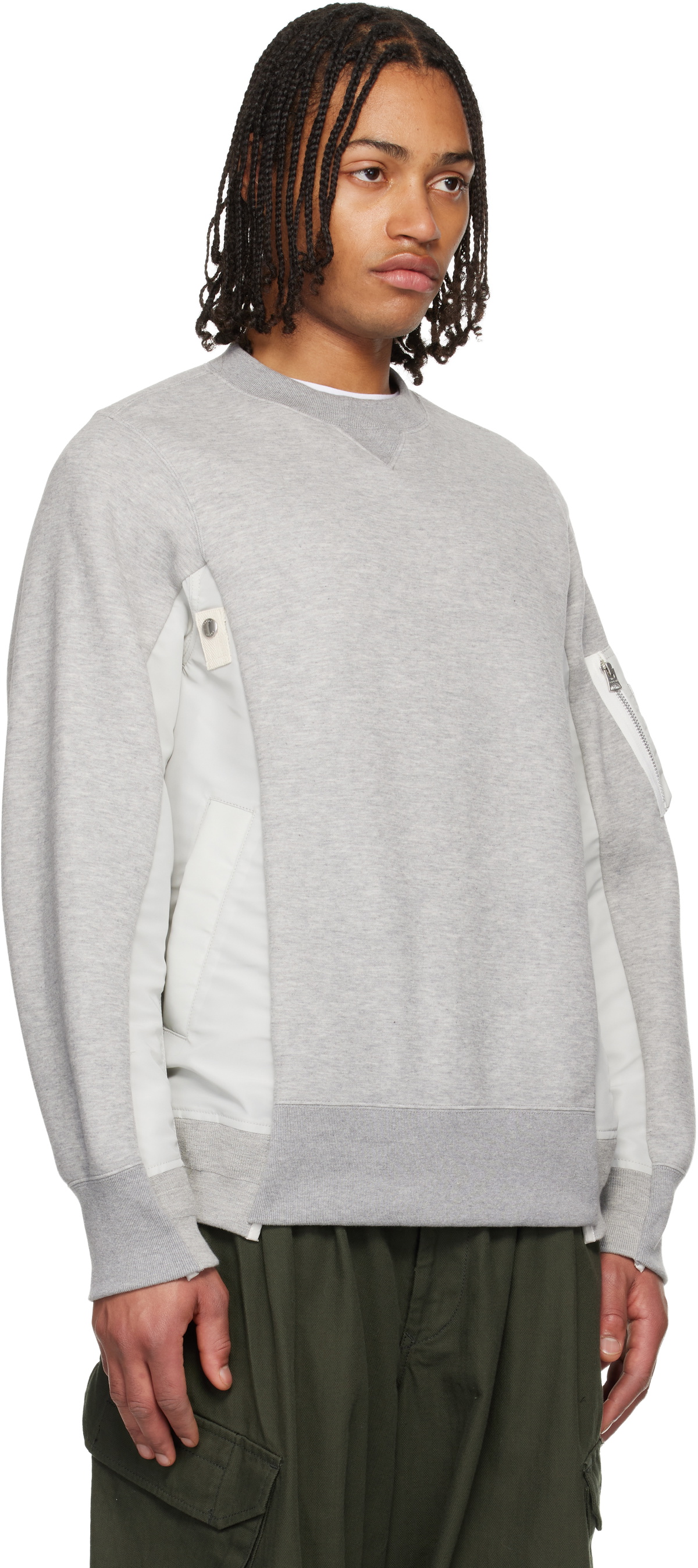 sacai Gray Sponge Sweat & Nylon Twill Sweatshirt Sacai