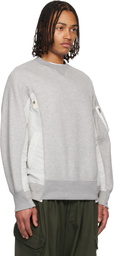 sacai Gray Sponge Sweat & Nylon Twill Sweatshirt