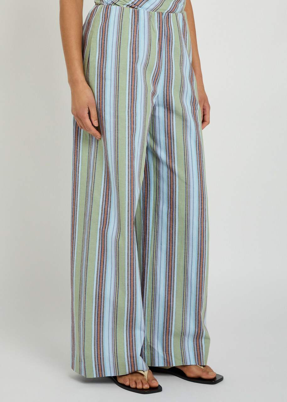 Faithfull The Brand Lane Striped Cotton and Linen-blend Trousers Blue
