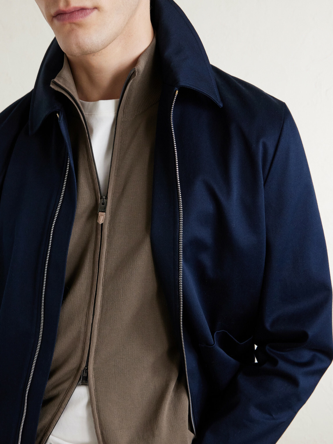 Canali - Slim-Fit Cotton Zip-Up Sweater - Brown