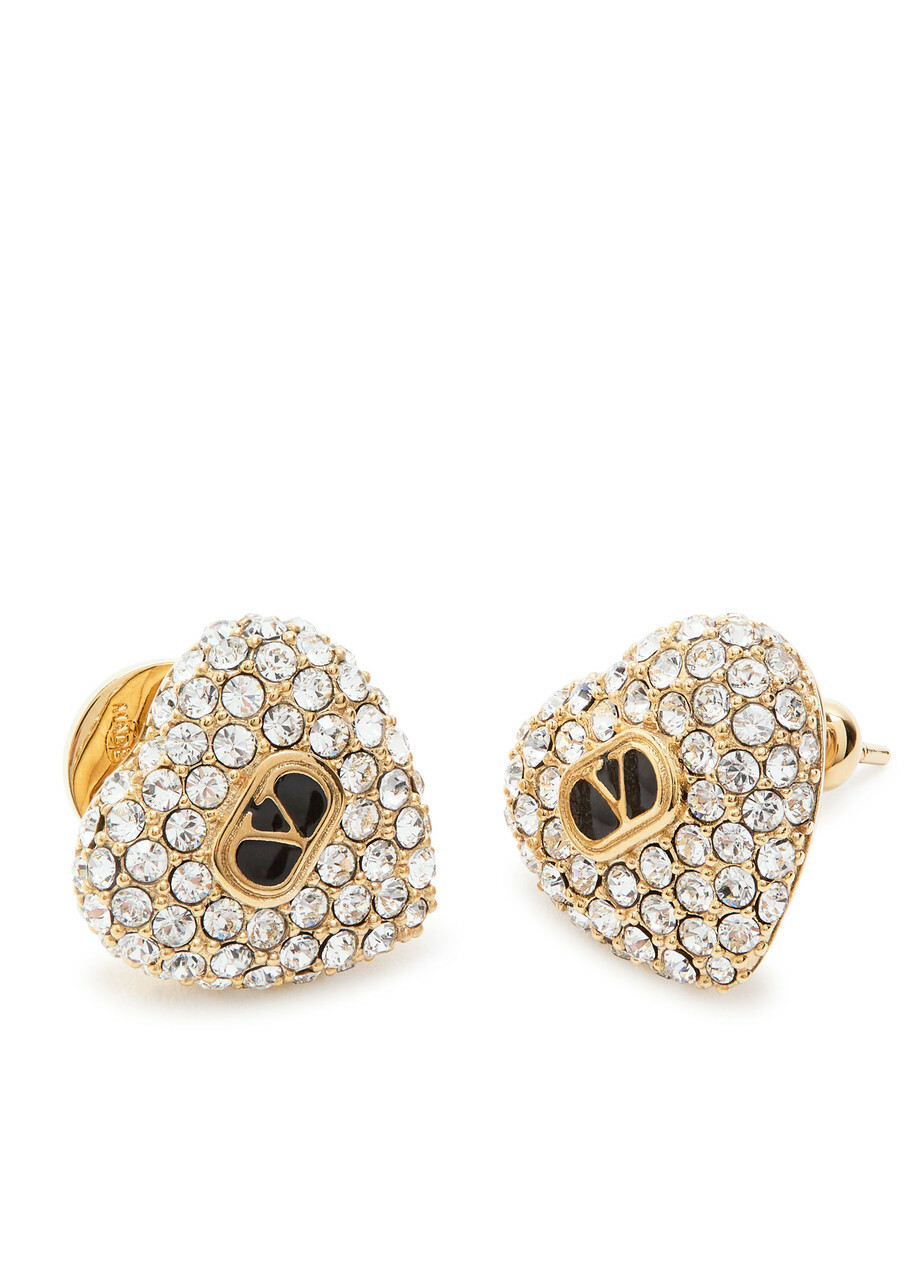 Valentino Coeur Royal Crystal-embellished Stud Earrings - Gold - One Size