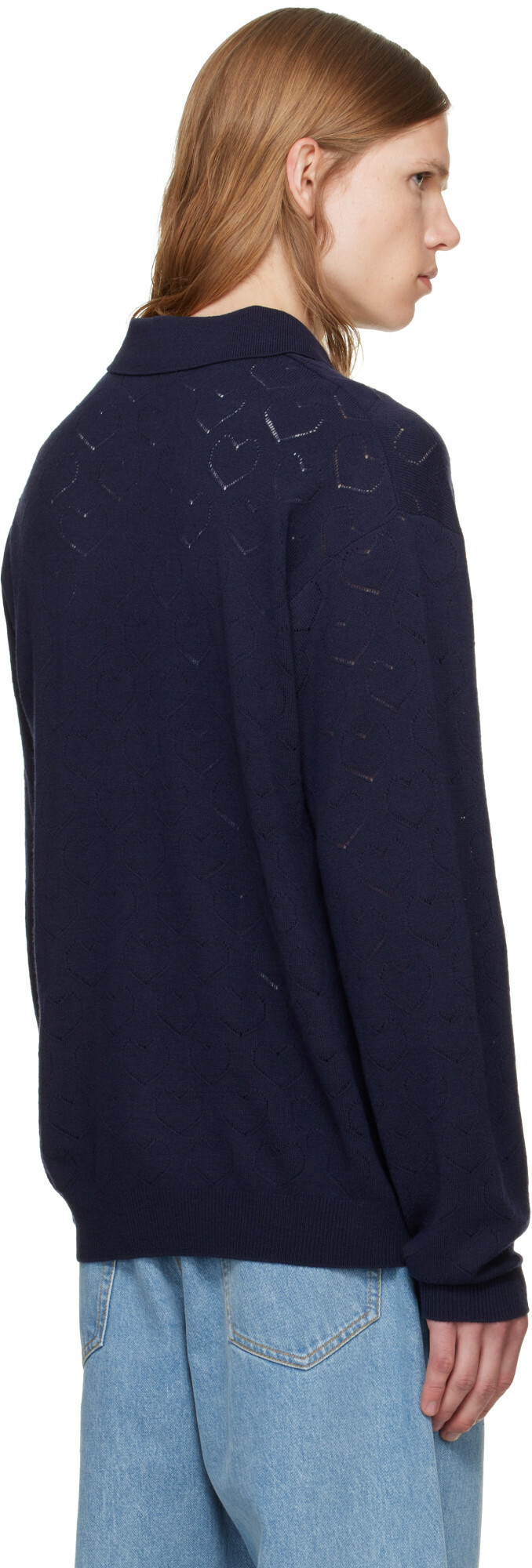 vowels Navy Eyelet Polo