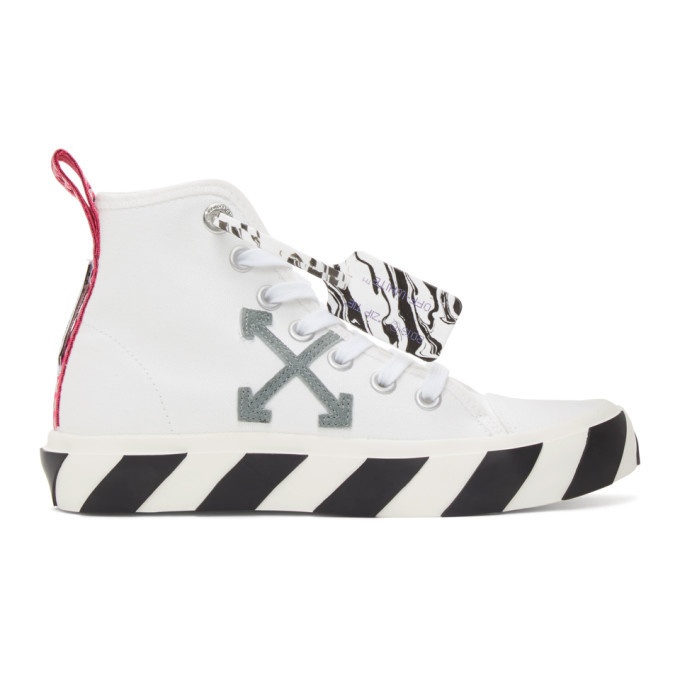 Photo: Off-White White and Grey Vulcanized Mid-Top Sneakers