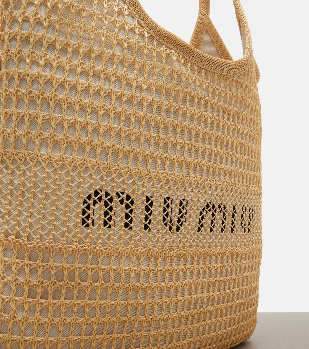 Miu Miu Ivy raffia-effect and linen shopper