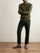 Brioni - Shebha Slim-Leg Pleated Silk and Linen-Blend Twill Trousers - Green