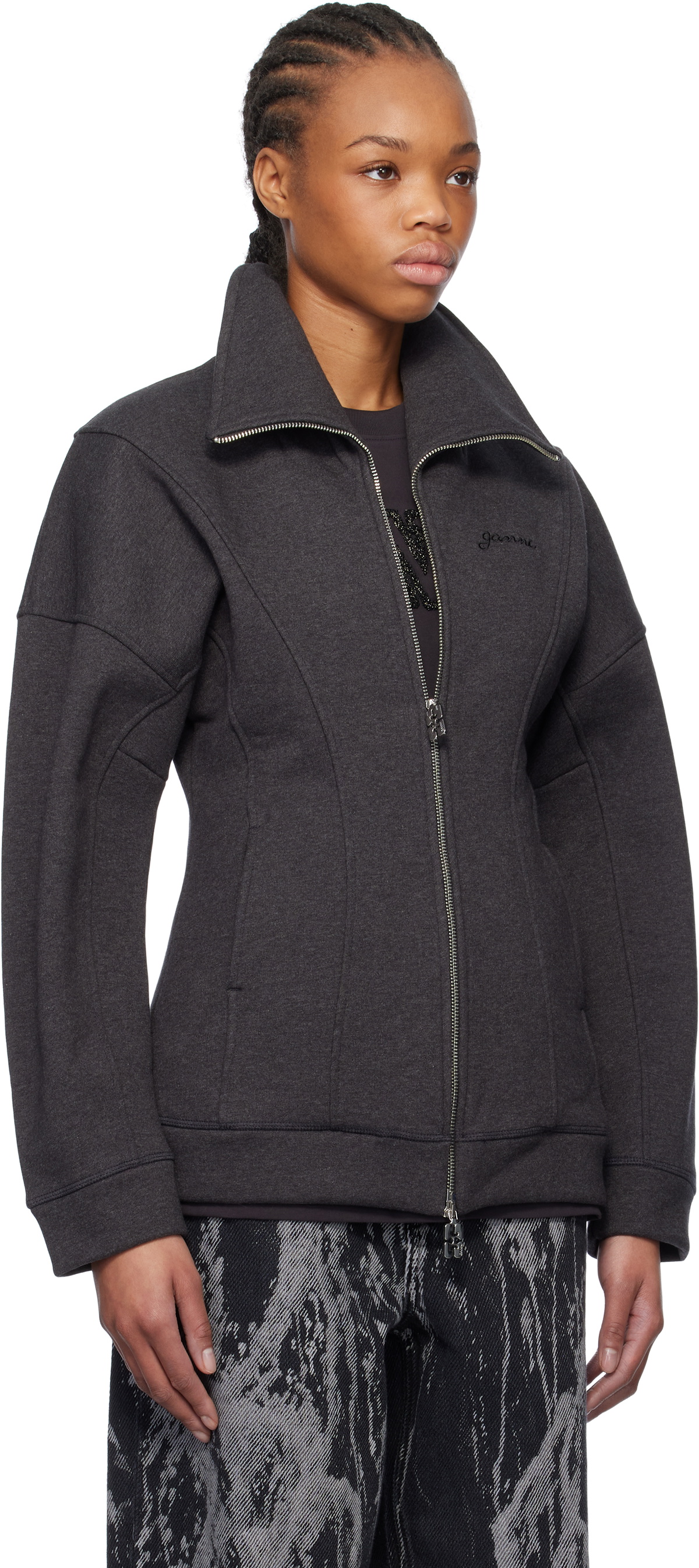 GANNI Gray Heavy Fleece Zip Up Jacket