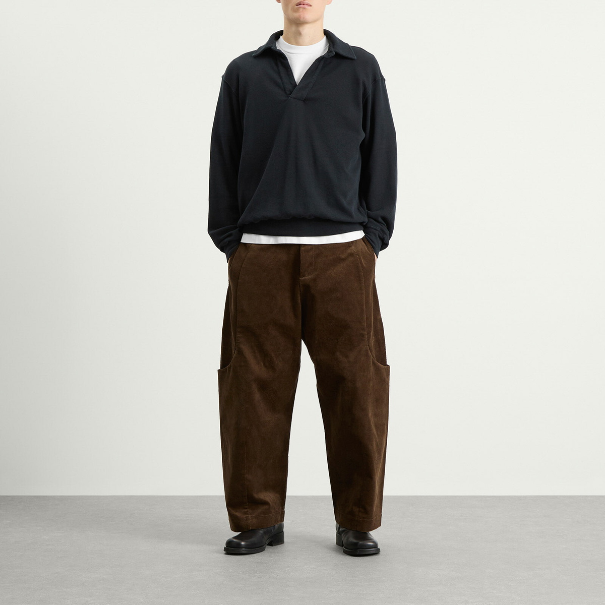 Les Tien Men's Thermal Banded Polo in Faded Black