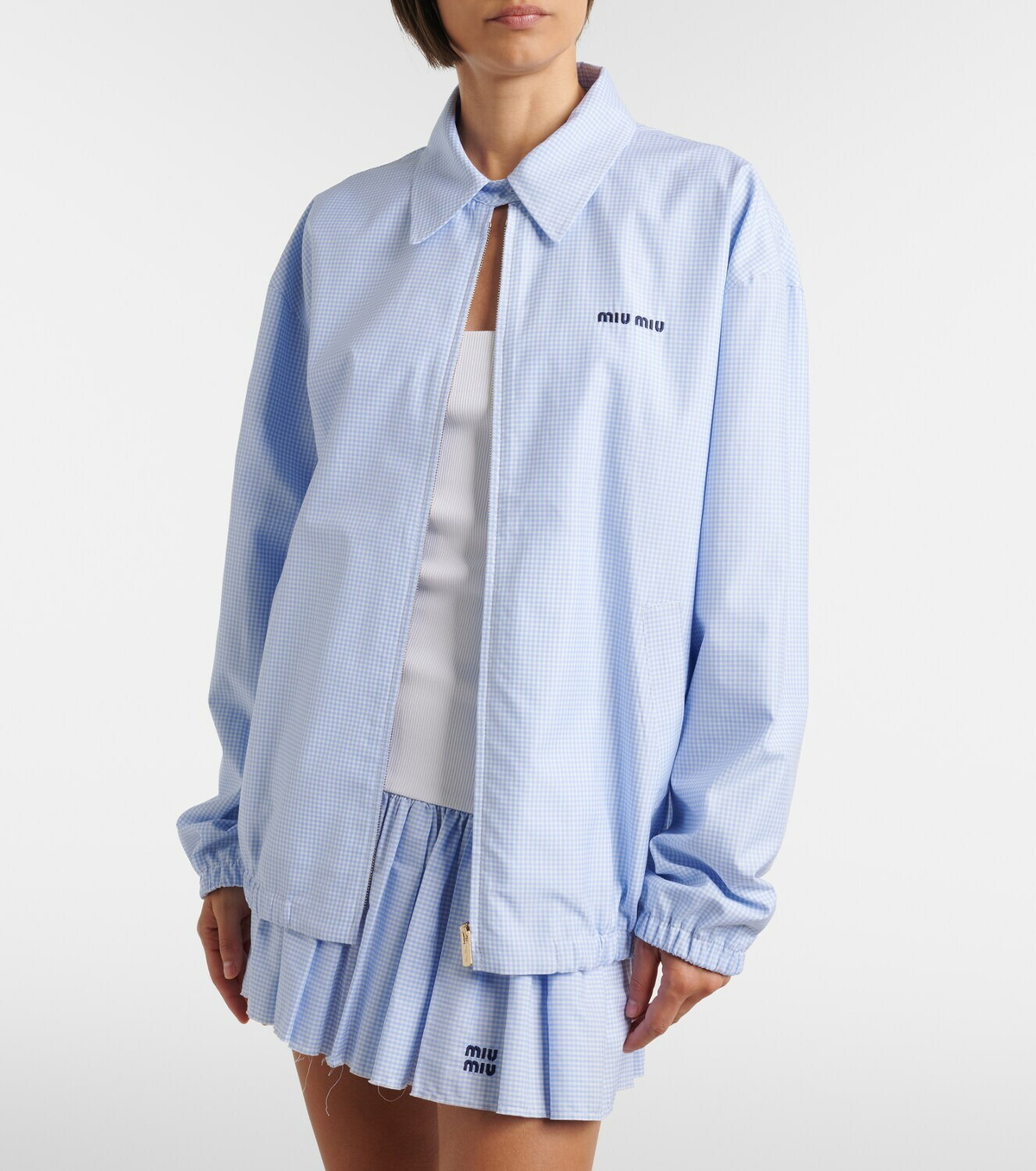 Miu Miu Logo gingham cotton blouson jacket