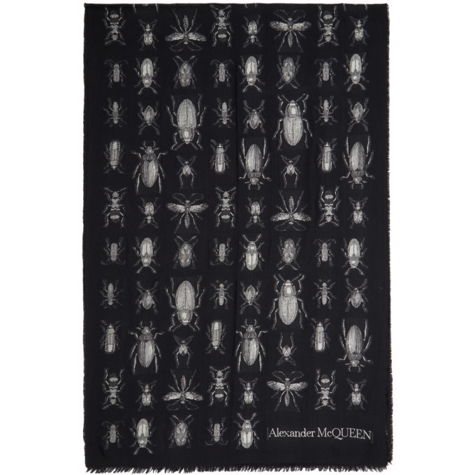 Photo: Alexander McQueen Black and Off-White Insects Scarf