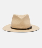 Brunello Cucinelli Monili leather-trimmed straw fedora hat