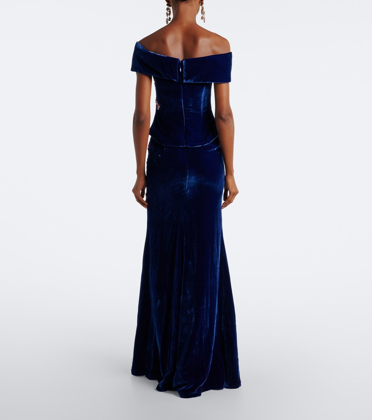 Costarellos Rielle embellished floral-appliqué velvet gown
