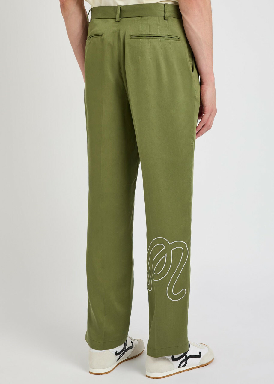 Malbon La Perla Straight-leg Tencel-twill Trousers Olive