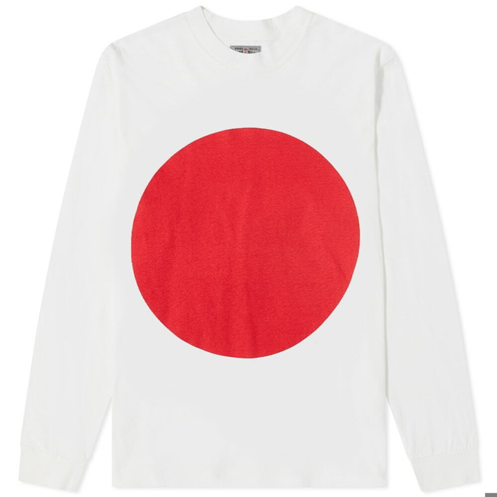 Photo: Blue Blue Japan Men's Long Sleeve Big Circle Slub T-Shirt in White Red
