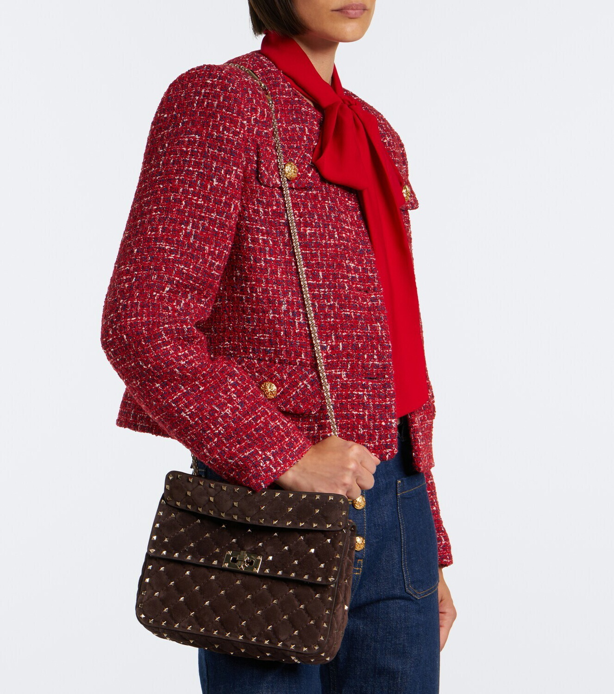 Valentino Garavani Rockstud Spike Medium suede top-handle bag
