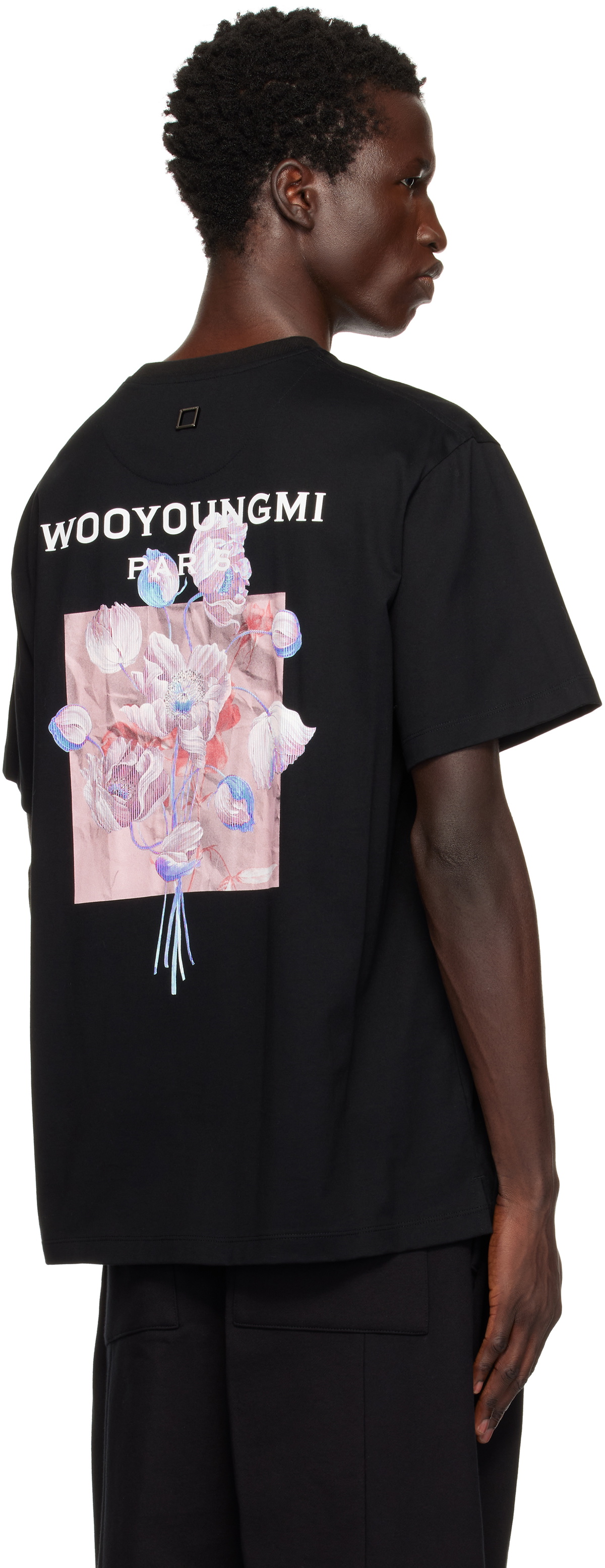 WOOYOUNGMI Black 3D Flower Back Logo T-shirt Wooyoungmi