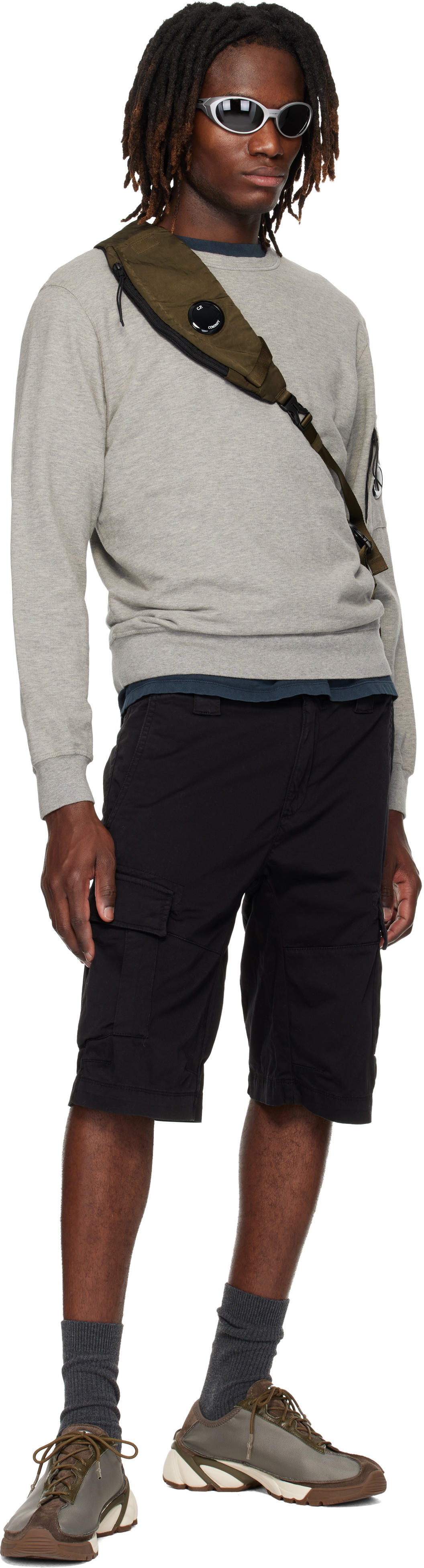 C.P. Company Black Stretch Sateen Cargo Lens Shorts