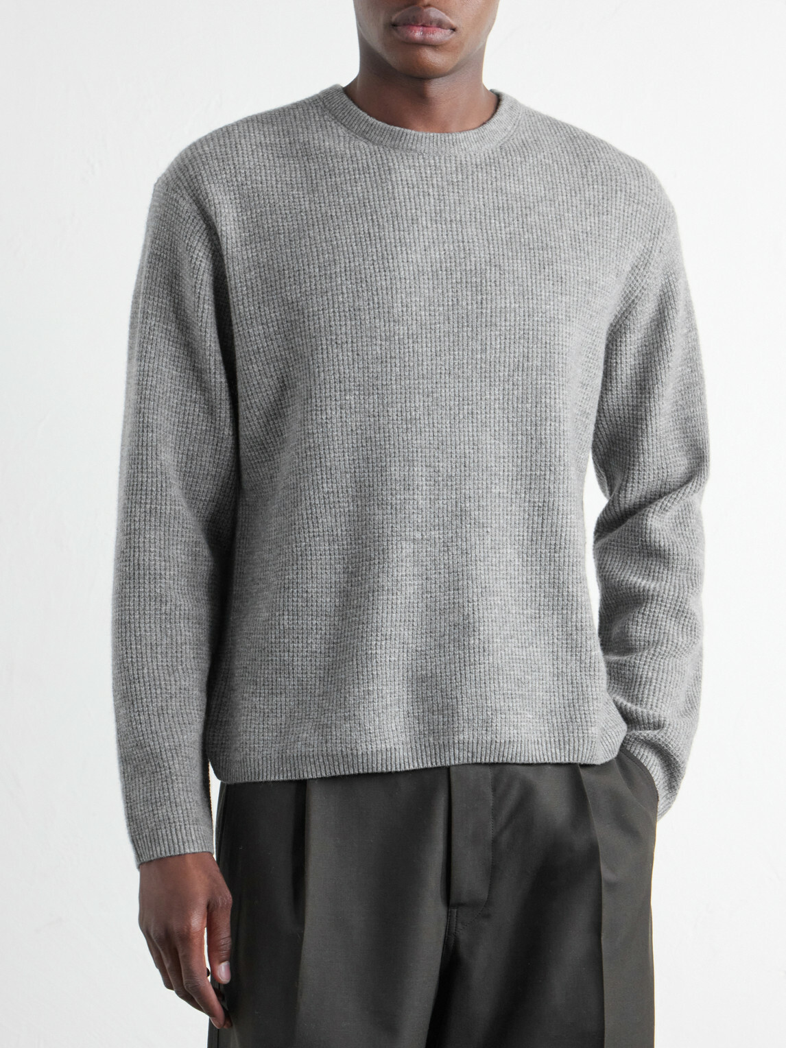 FRAME - Waffle-Knit Wool and Cashmere-Blend Sweater - Gray