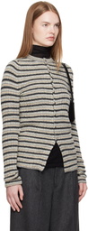 AURALEE Gray Shetland Wool Cashmere Rib Knit Crew-Neck Cardigan