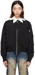 Juntae Kim Black Floral Bomber Jacket