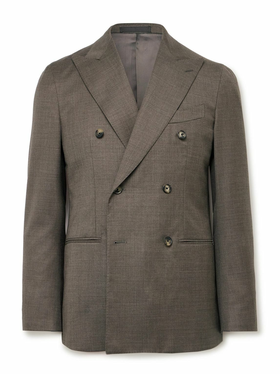 Caruso - Double-Breasted Wool-Twill Suit Jacket - Brown