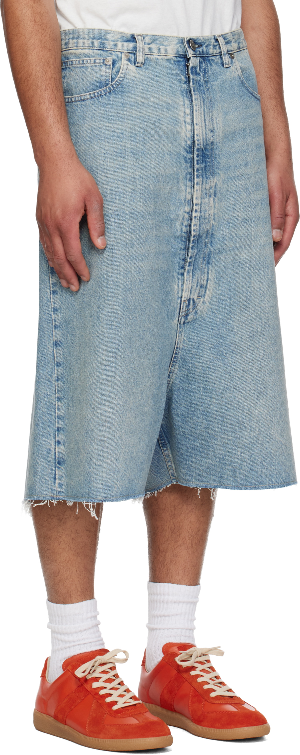 Maison Margiela Blue Dropped-Rise Bermuda Denim Shorts