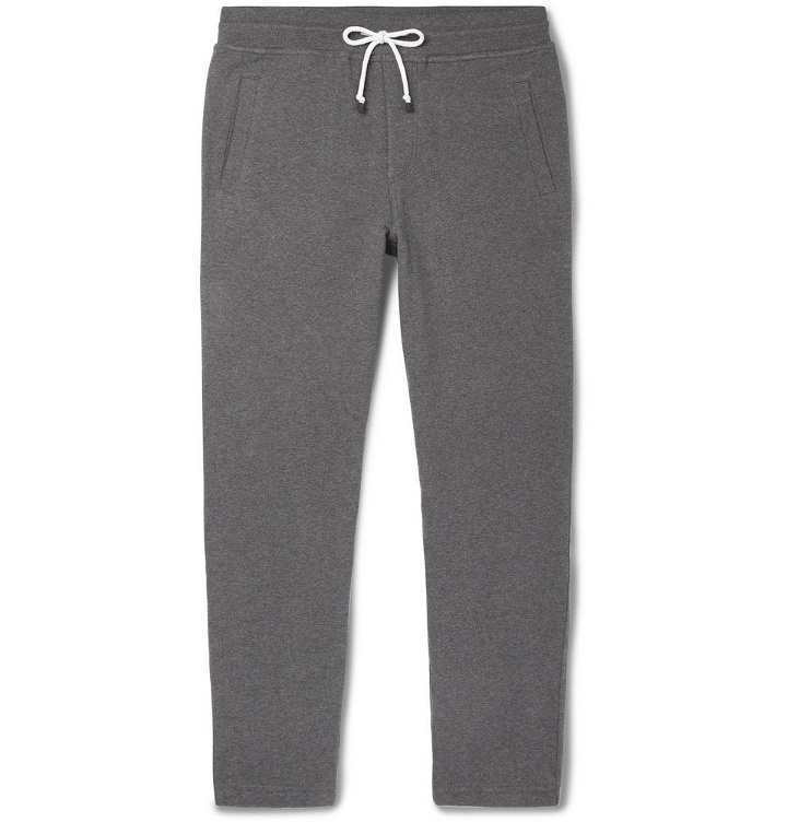 Photo: Brunello Cucinelli - Slim-Fit Tapered Fleece-Back Stretch-Cotton Jersey Sweatpants - Charcoal