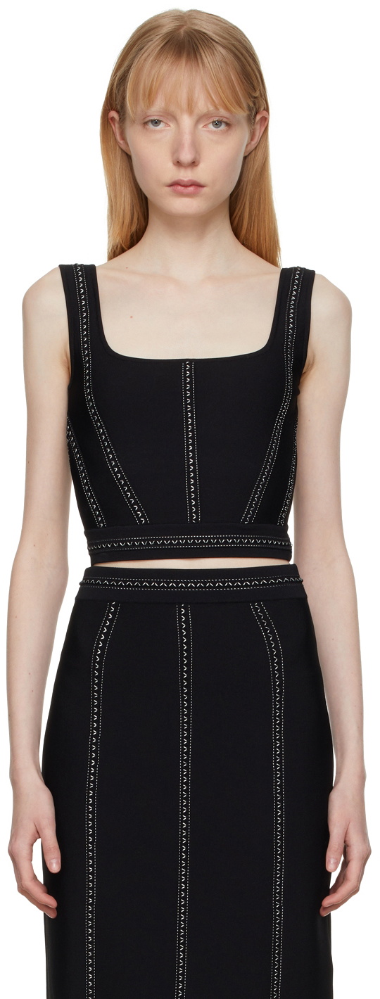 Alexander McQueen Black Elastane Tank Tops