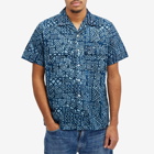 Beams Plus Men's Open Collar Batik Print Shirt in Blue