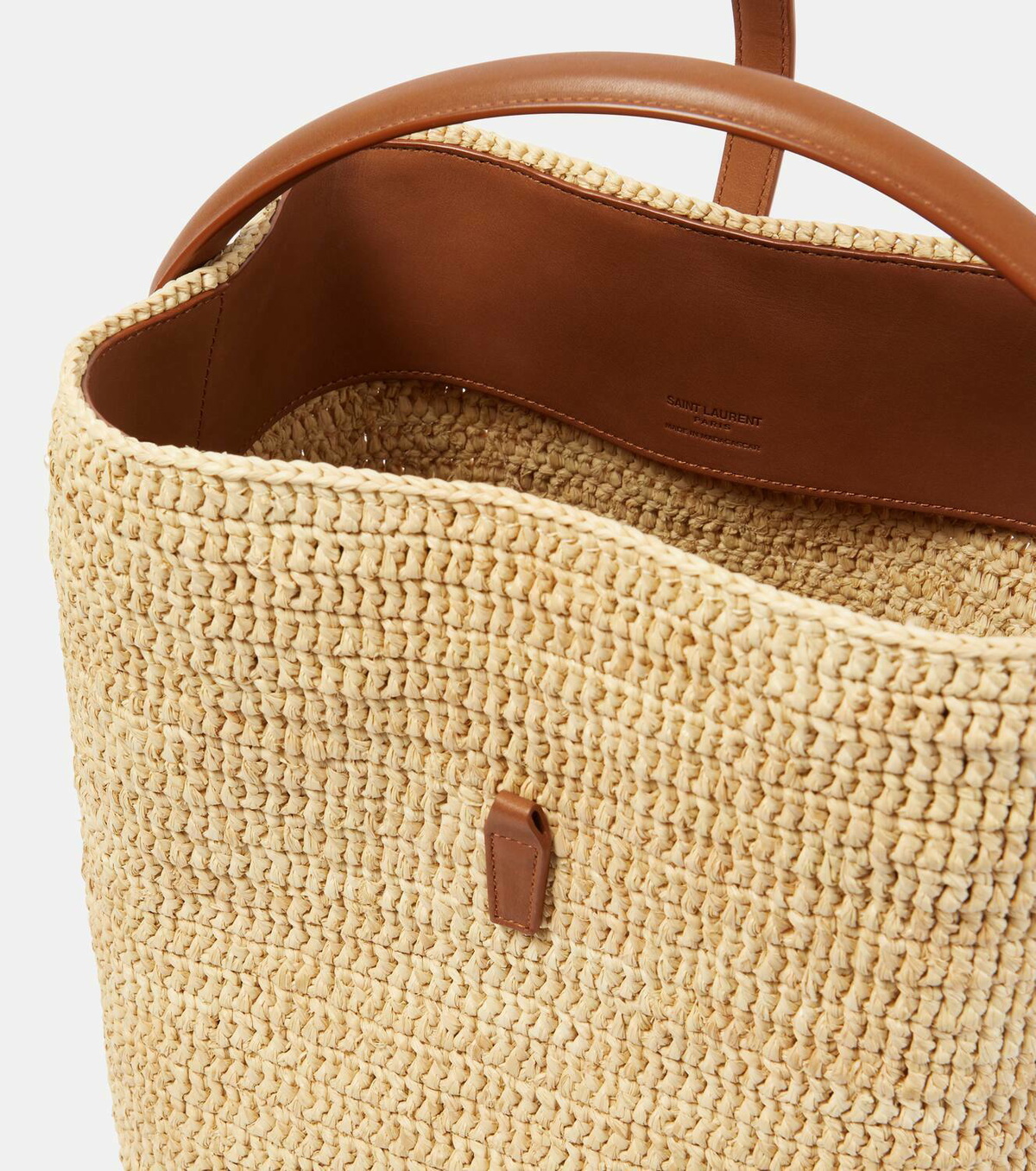 Saint Laurent Le 37 leather-trimmed raffia bucket bag Saint