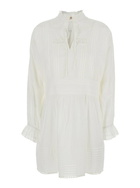 TwinSet White Dress With Pleated Details And All-over Applied Embroidery In Cotton Woman