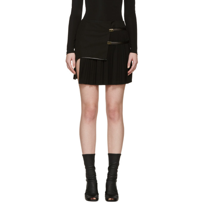 Anthony Vaccarello Black Asymmetric Plisse Miniskirt