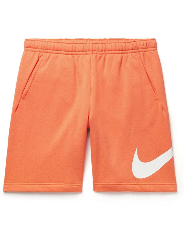Photo: NIKE - Sportswear Club Logo-Print Cotton-Blend Jersey Shorts - Orange