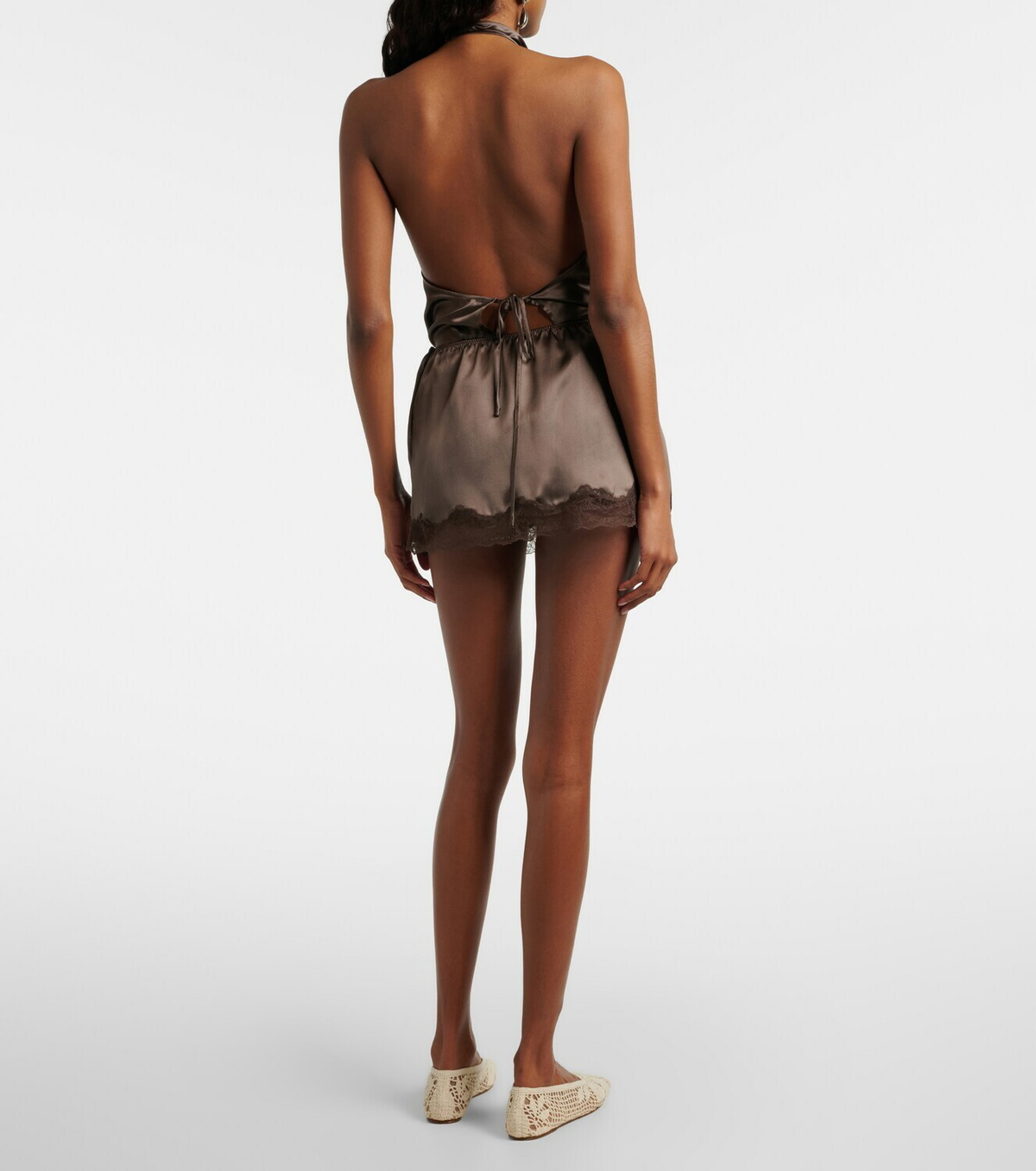 Magda Butrym Lace-trimmed silk satin miniskirt