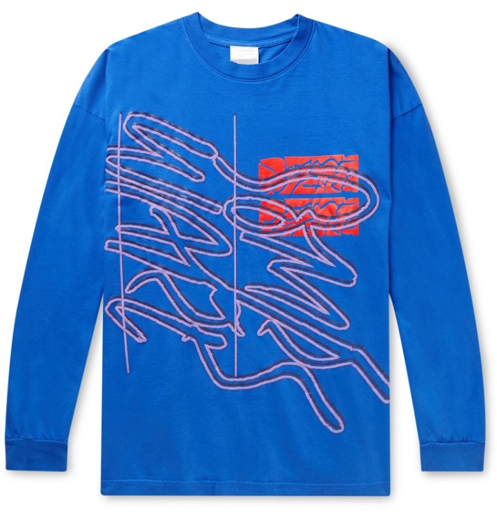 Photo: Some Ware - Oversized Logo-Print Organic Cotton-Jersey T-Shirt - Blue
