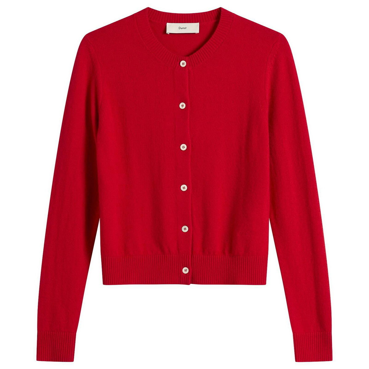 DUNST Women's Essential Crewneck Knit Cardigan in Tomato Red