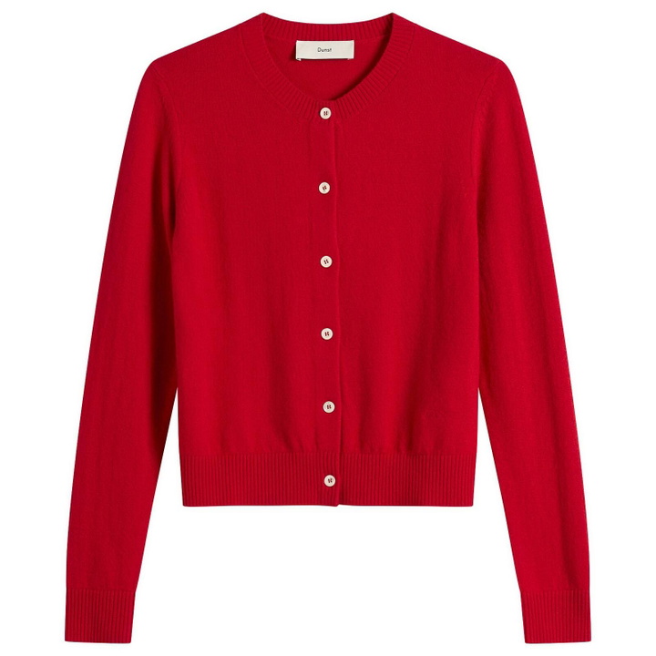 Photo: DUNST Women's Essential Crewneck Knit Cardigan in Tomato Red