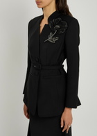 Huishan Zhang Keiran Crystal-embellished Wool Blazer Jacket Black