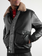Mr P. - Shearling-Trimmed Full-Grain Leather Blouson Jacket - Black