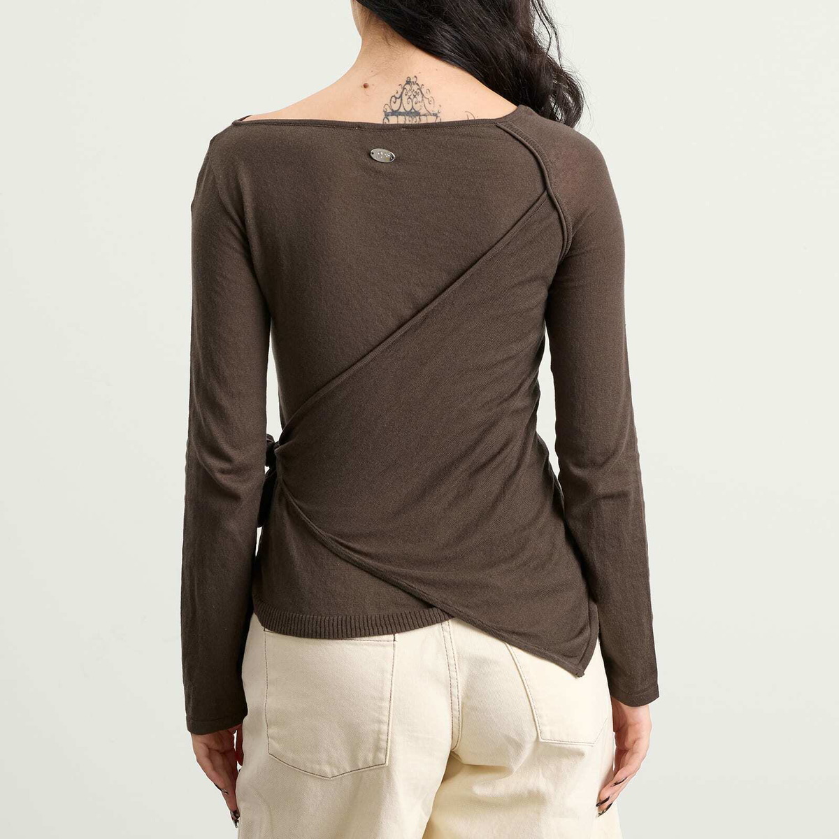 Damson Madder Women's Hannie Sheer Tie Jumper in Khaki