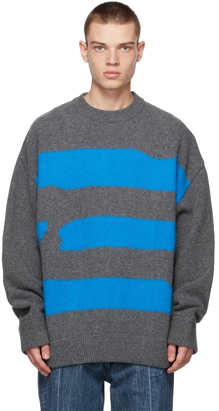 Photo: ADER error Grey & Blue Wool Striped Sweater