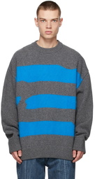 ADER error Grey & Blue Wool Striped Sweater