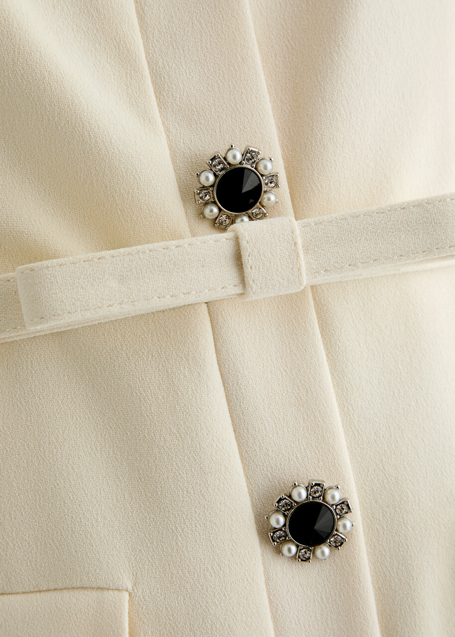 Self-portrait Belted Button-embellished Midi Dress Cream